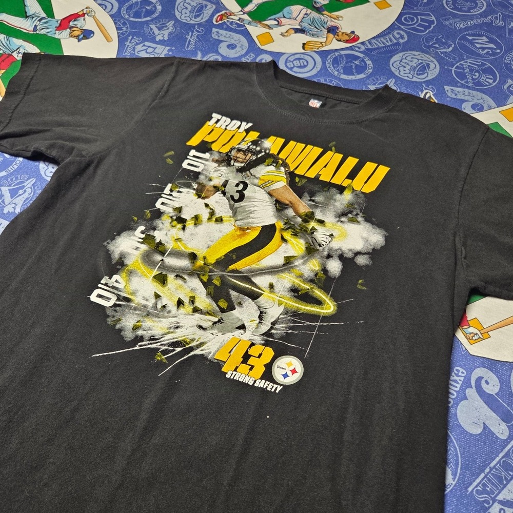 Pittsburgh Steelers T-Shirt Men Medium Troy Polamalu 43 NFL Football Black